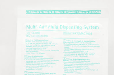 Braun 513506 Multi-Ad Fluid Dispensing System 10mL x 43inch Priming Volume 7.2mL
